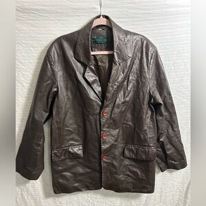 Vtg Leather Inn Raw Skin Mens Leather Jacket Black Two Buttons Pocket Size L